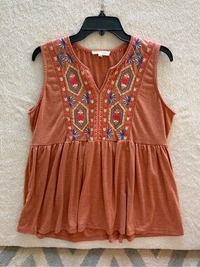 Solitaire Rust Embroidered Sleeveless Tank